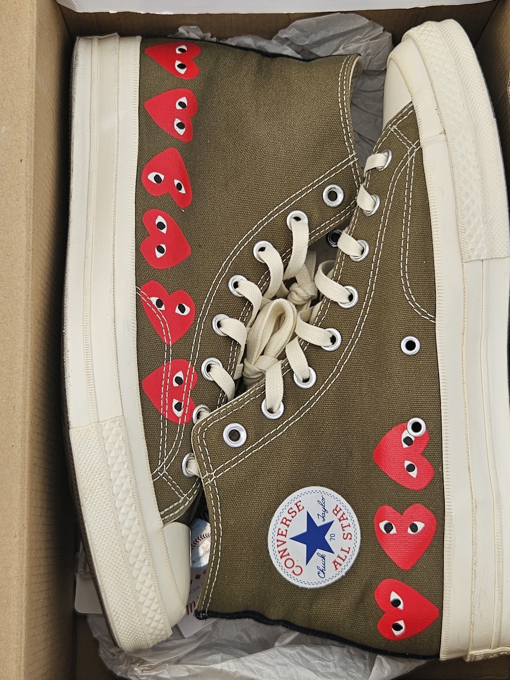 Comme des Garçons Play x Converse Chuck 70 Hi Top 'Multi Heart' Olive Green